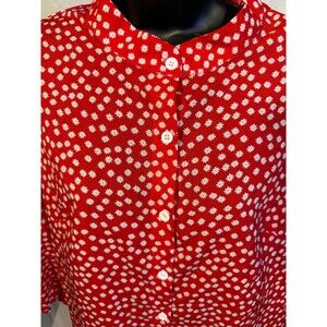 Cottagecore Floral Spring Blouse Top Shirt red White Daisies Women's Plus 1X